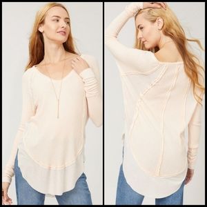 EUC Free People We the Free Catalina Long Sleeve Thermal Top in Peach Silk